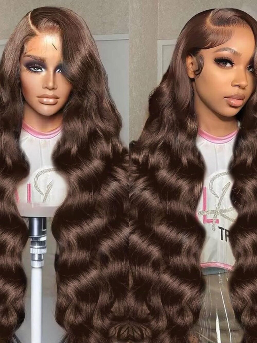 Chocolate Brown Human Hair Wig 13x6 HD Lace Front Body Wave 30 Inch